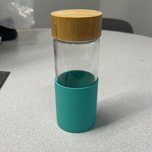 Sand cloud Glass Water Bottle with Bamboo Lid and Teal Silicone Sleeve